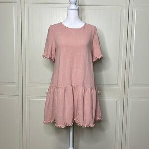 Altar’d State Women’s Pink Ruffle Edge Drop Waist Mini Dress Size L